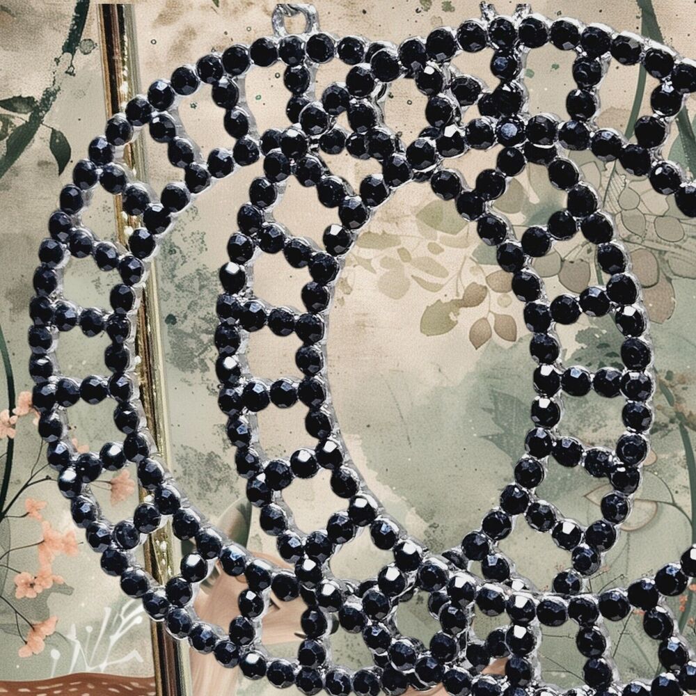 Black Rhinestone Dangle Fashion Earrings Pierced Classic Wheel Geometric Retro - Picture 4 of 12